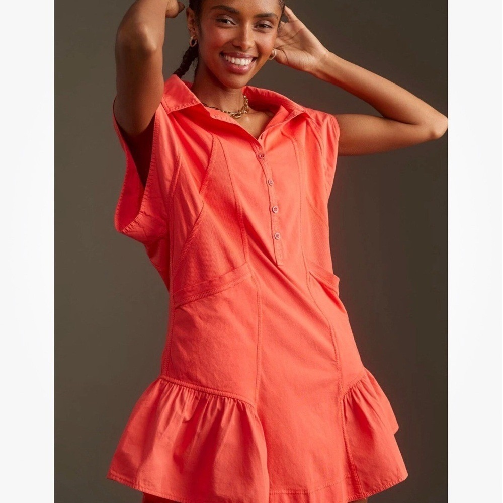 Anthropologie Daily Practice Mini Dress Women Orange Tango Cotton Vacay Size Med